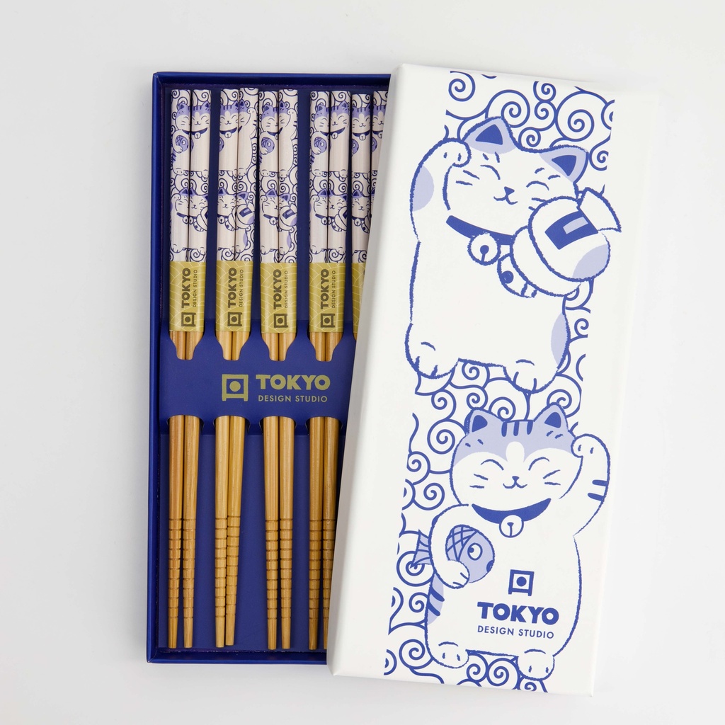 Chopstick Giftset/5 Neko Cat Blue Ah-02 33936 1/100 Gift