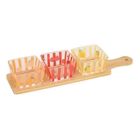 Fruity Appetizer Set 4 Pieces Bamboo Rectangular Tray Gift