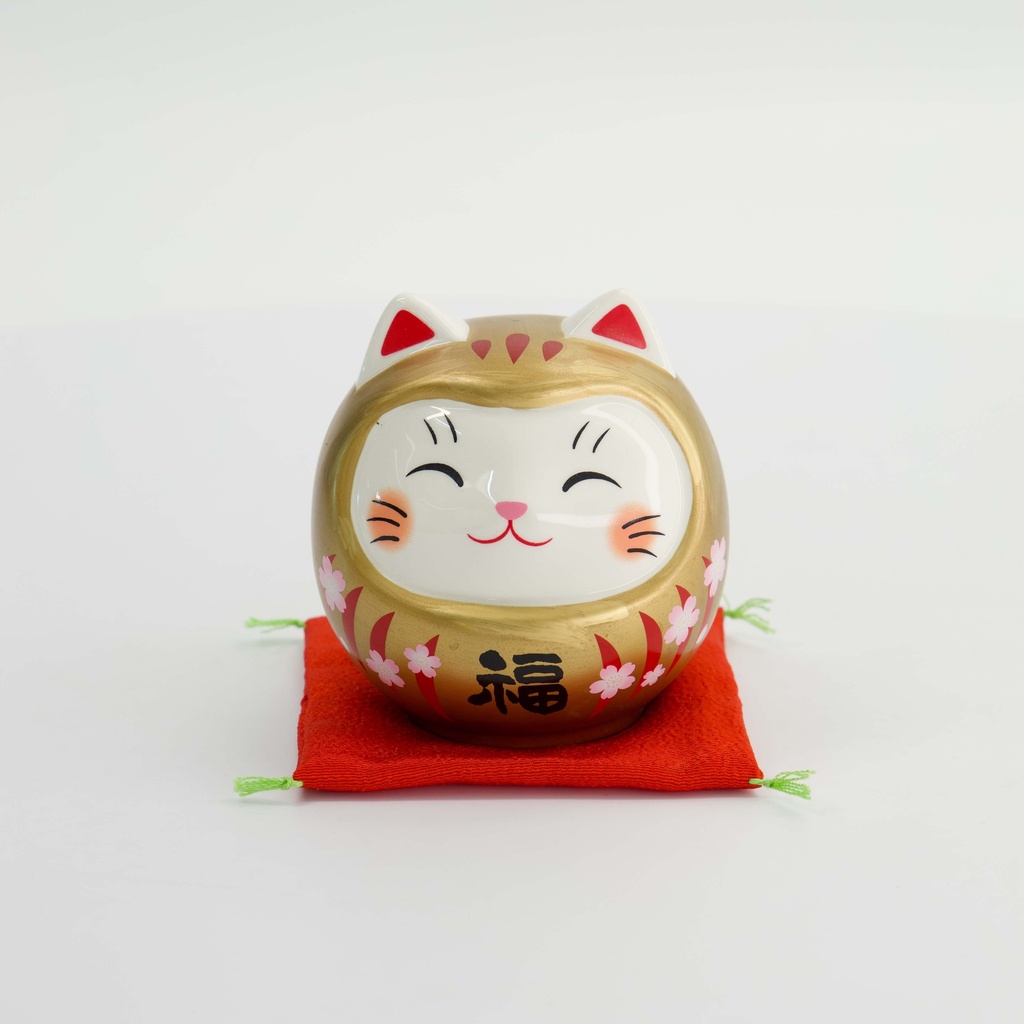 Lucky Cat Daruma Coin Bank 9.5cm Gold 7678 1/60 Gift