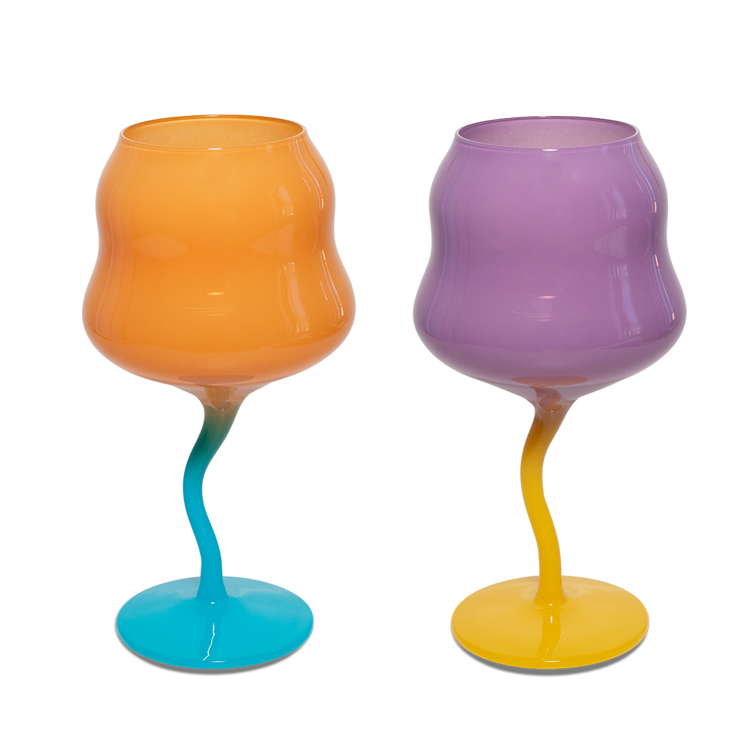 Set Of 2 Cocktail Glasses - Orange And Light Blue - Purple And Yellow Gift