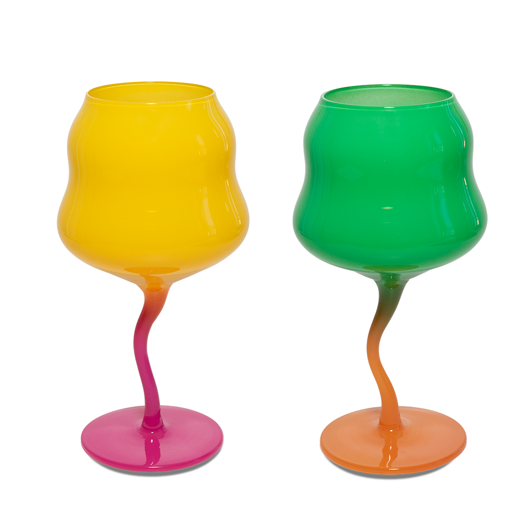 Set Of 2 Cocktail Glasses - Yellow And Pink - Green And Orange Gift