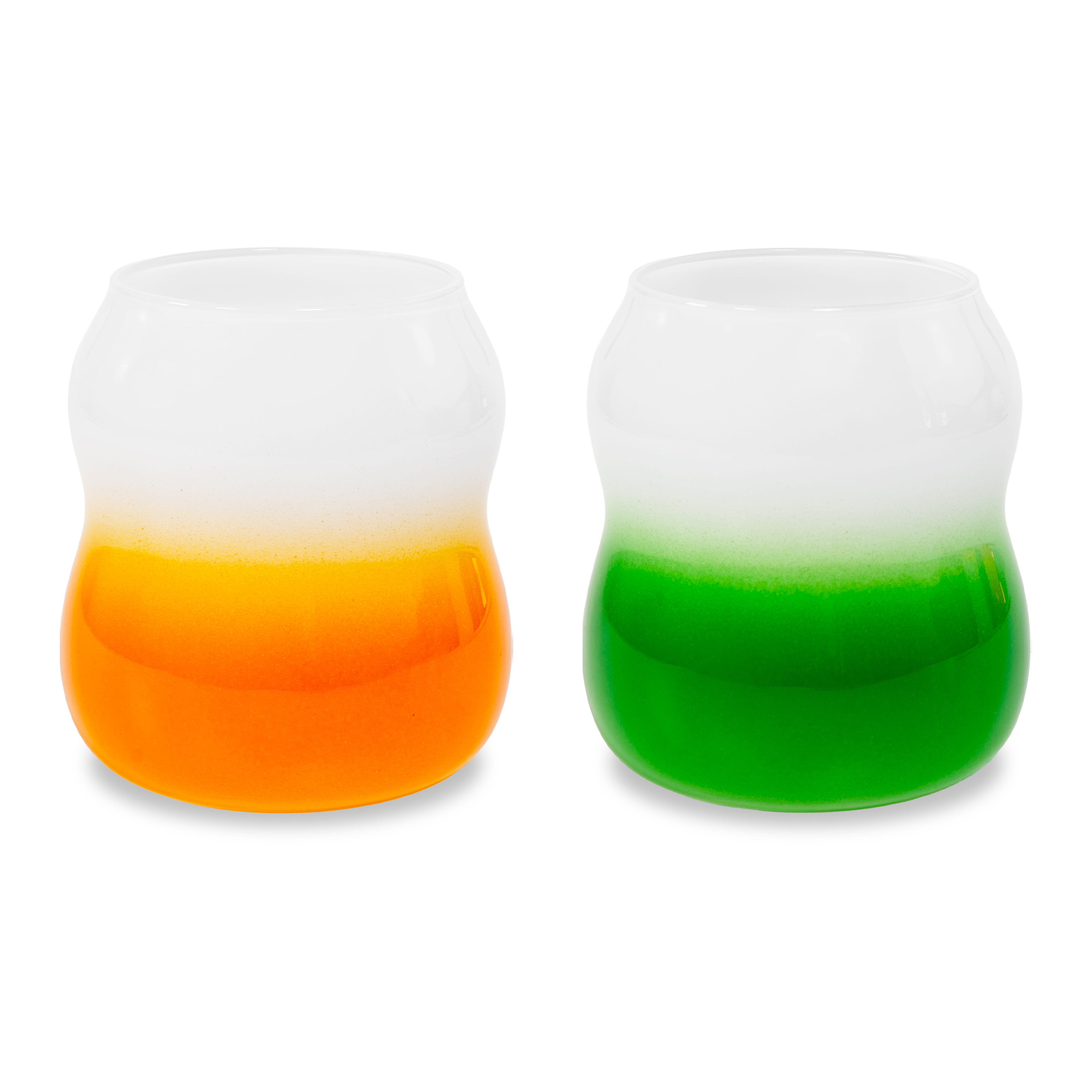 Set Of 2 Water Glasses 450 Ml - Orange And Green Gift