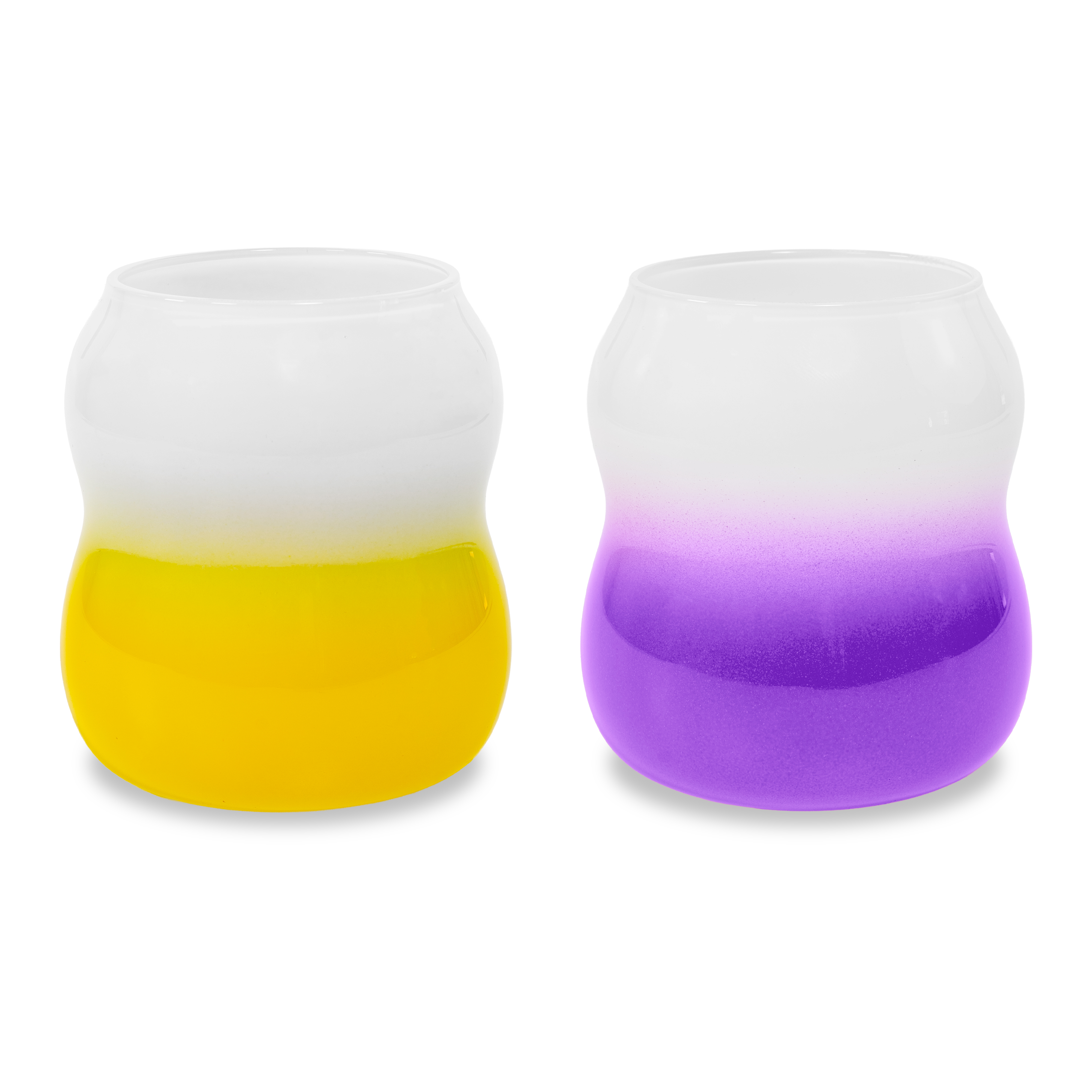 Set Of 2 Water Glasses 450 Ml - Yellow And Purple Gift