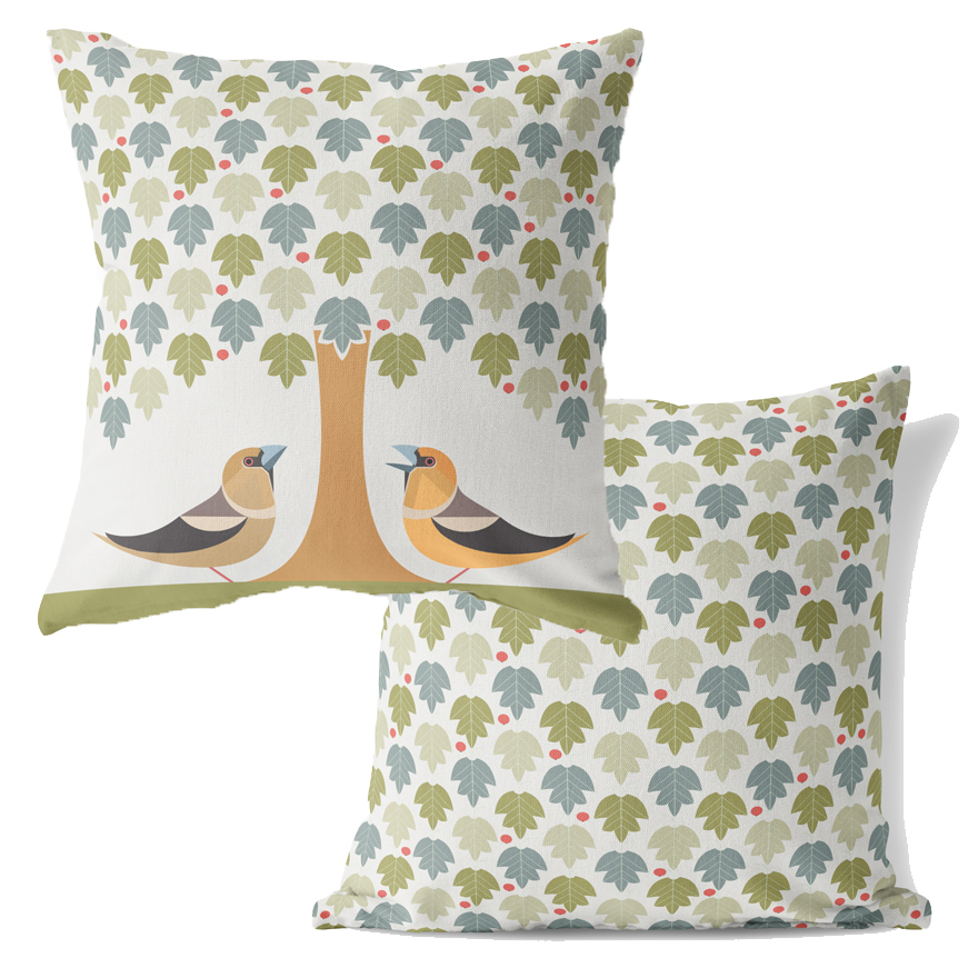I Like Birds Cushion Cover Hawfinch Gift