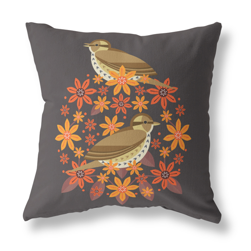 I Like Birds Blooms Cushion Cover Songthrush Gift