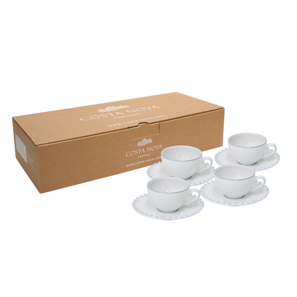 Costa Nova Gift Pearl White 4 Coffee Cups/saucers Gift