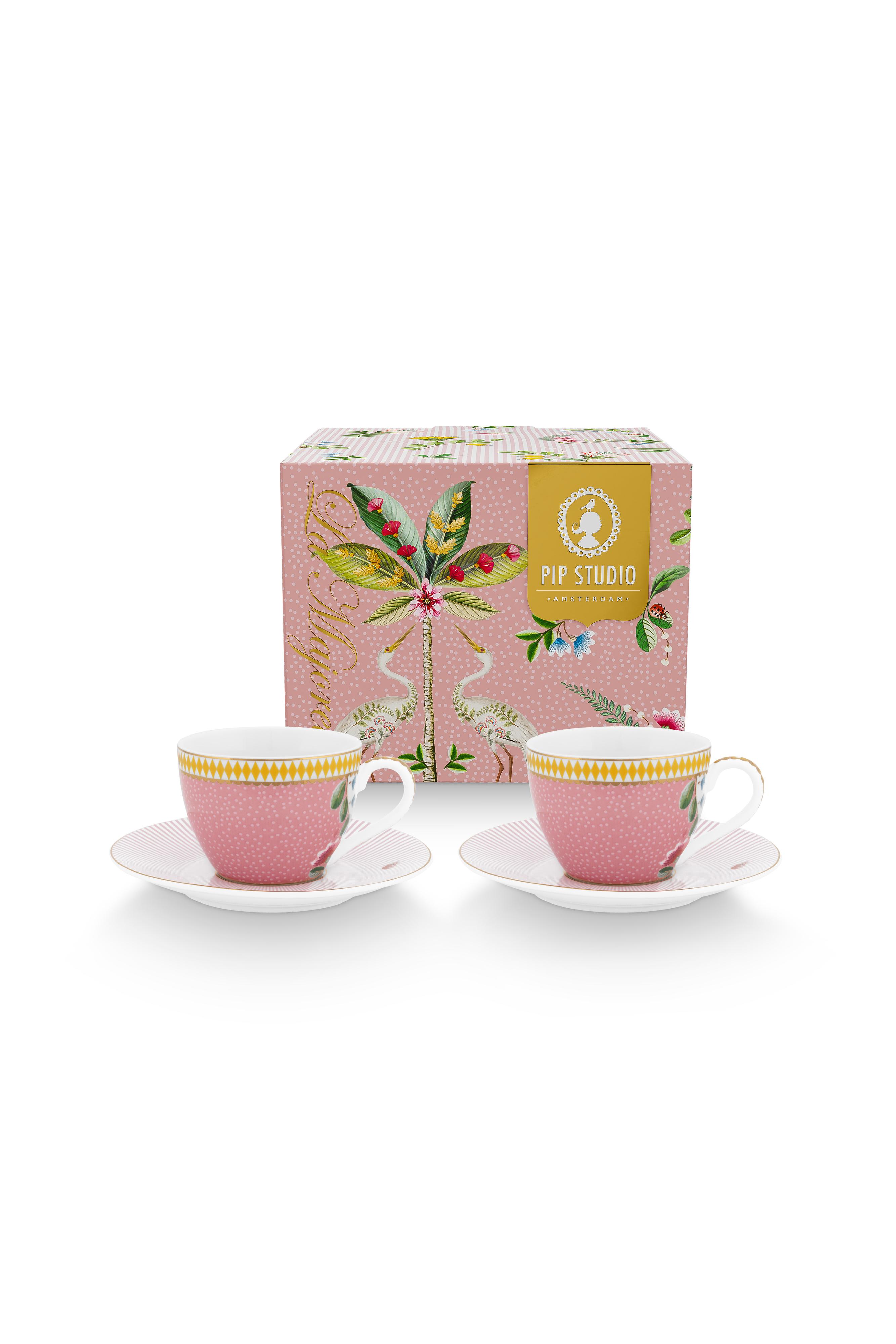 Set/2 Espresso Cups/saucer La Majorelle Pink 120ml Gift