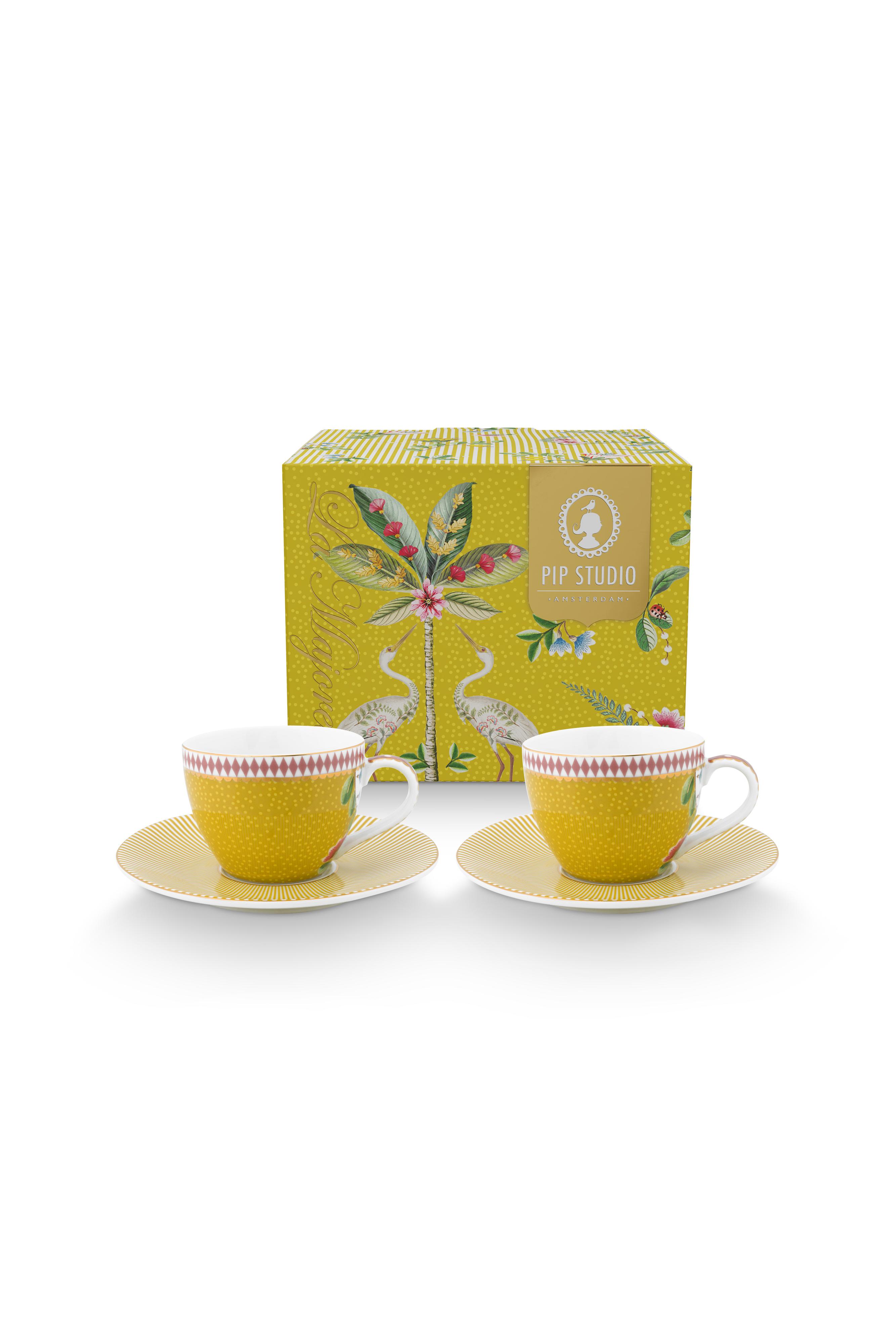 Set/2 Espres Cups/saucers La Majorelle Yell 120ml Gift